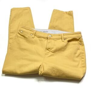 Talbots Flawless Slim Ankle Mustard Yellow Pants Cotton Blend Womens 14 PETITE